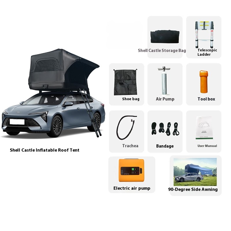 Roof tent + electric air pump + 90 degree car side tent