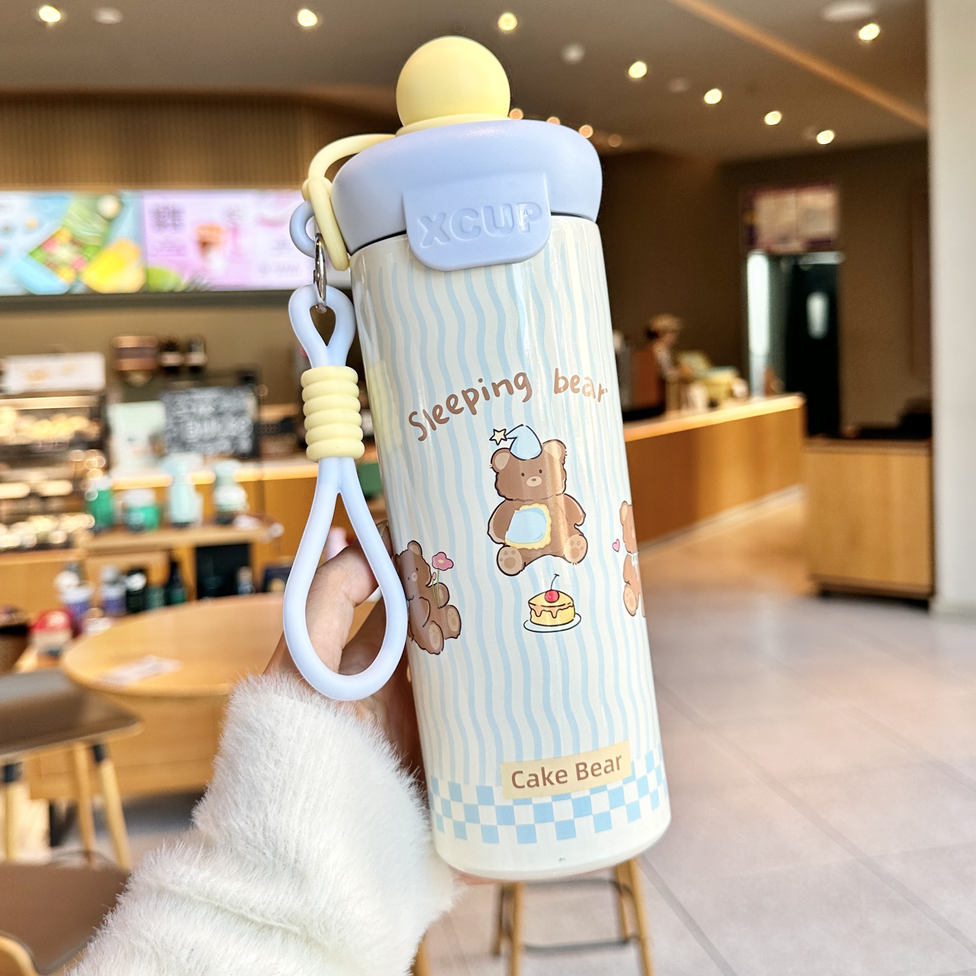 Coperchio blu e giallo - tazza thermos per torta a forma di orso
