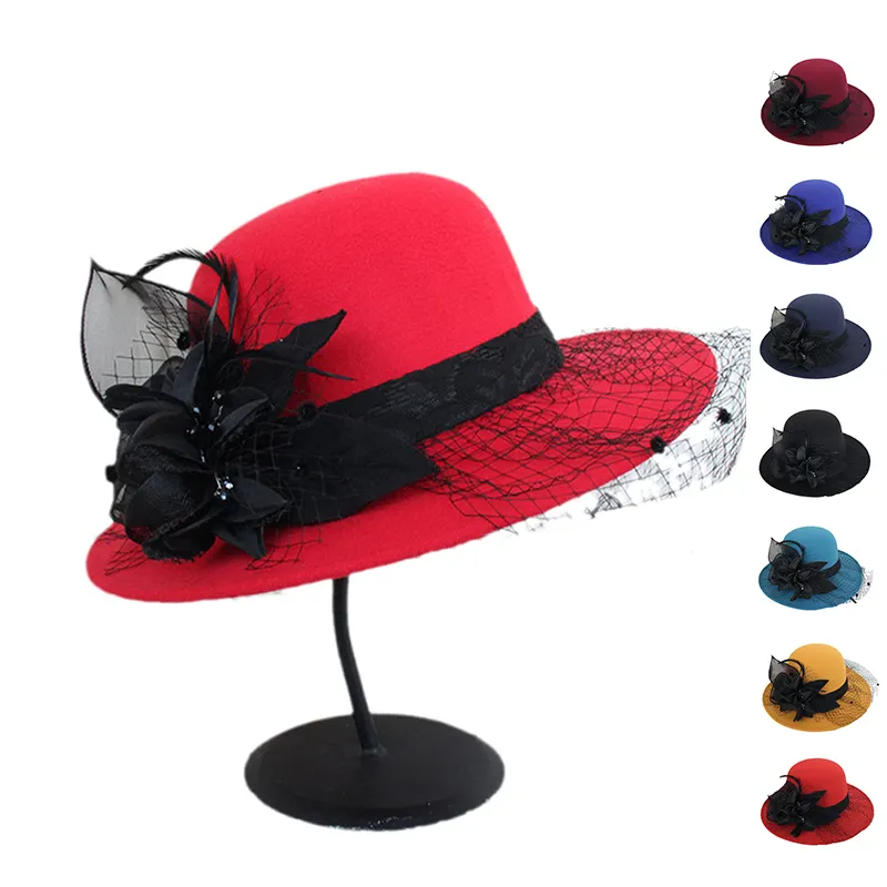 חדש הסיטונאי מותאם אישית משובח אופנה אלגנטי נשים צבע רשת כובע אדום רשמי