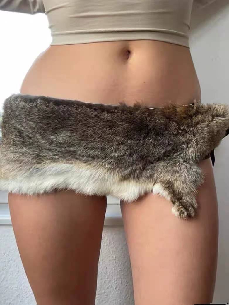 เข็มขัดขนกระต่ายจริง-110ซม