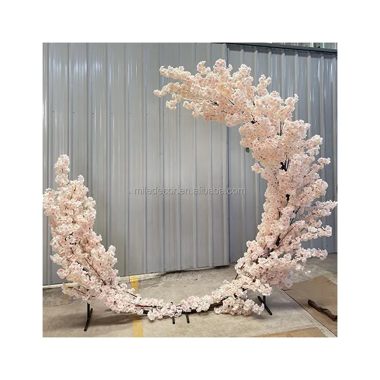 Medio círculo telón de fondo soporte flores falsas arco de boda Rosa árboles de flor de melocotón artificiales