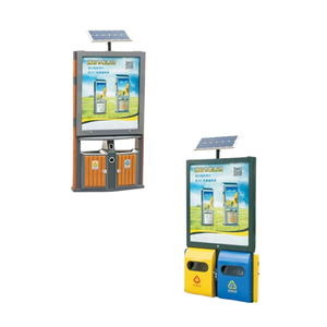 City Street Smart Sorting Contenedores de basura de 2 compartimentos Energía solar Doble desplazamiento Publicidad Caja de luz LED Cubo de basura