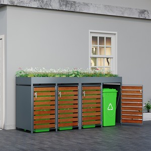 Cubo de basura de fácil montaje, caja de cubos de basura grandes bloqueables, contenedores industriales de Metal con ruedas, gabinete, cubierta de cubo de basura para exteriores - Product Image 1