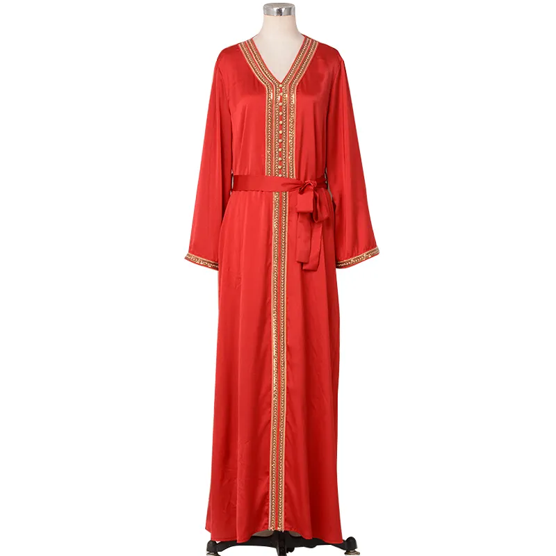 Maroc Dubaï robe de femme musulmane or dentelle mode fête robes décontractées élégant modeste Femmes Abaya marché de gros à Dubaï