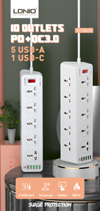 LDNIO流行电源插座SC10610十个通用插座和六个Usb充电端口多用途防火材料 - Product Image 2