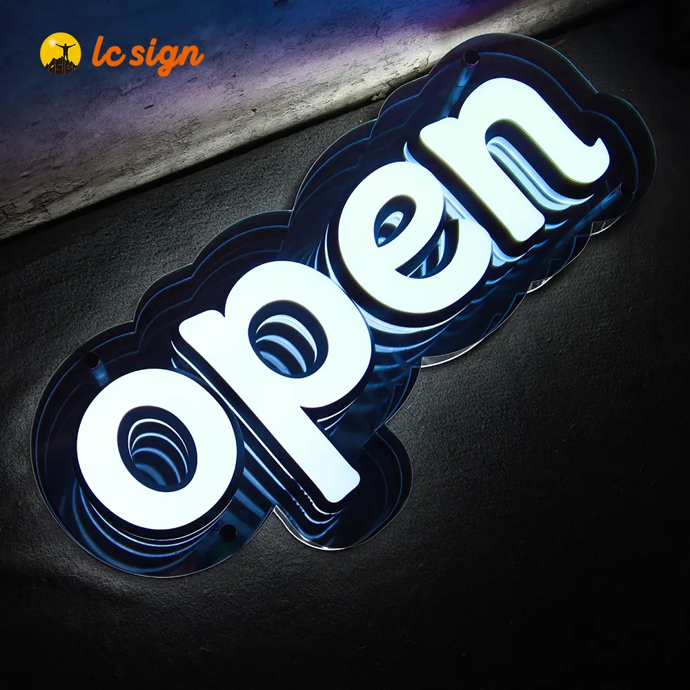 Fábrica personalizada 3D LED Infinity Mirror Letters Sign Brand Logo Open Sign para decoración de pared LED 12V Neon Infinity Mirror