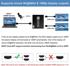 Divisor HDMI2.0b 2 puertos 1 en 2 salidas con escalar para pantalla de monitor dual HDCP2.2 Xbox PS4 - Product Image 3