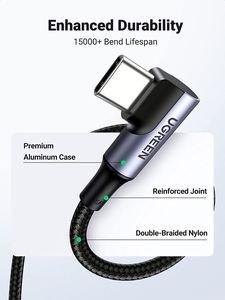 UGREEN 100W PD3.0 USB C电缆90度独特设计USB C快速充电线最大100W电源输送安全充电电缆 - Product Image 4