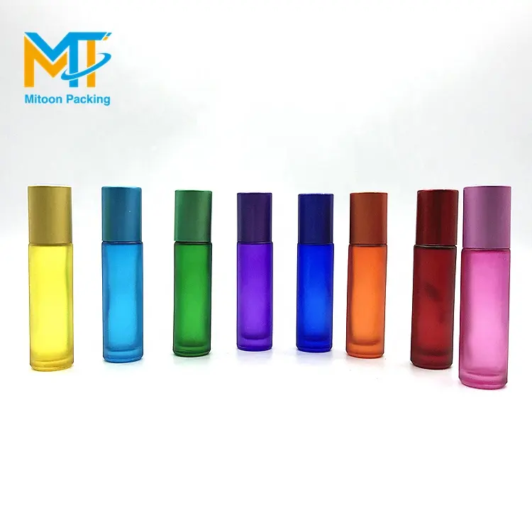 Hot Sale Regenbogen farbe gefrostet rot gelb blau grün 10ml Glas rolle auf Flaschen mit Aluminium kappe für Parfüm