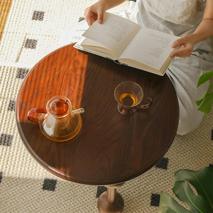 棕色茶几圆形简约茶几乡村木质客厅茶几 - Product Image 4