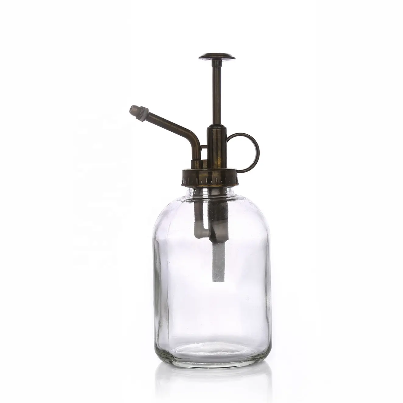 Clear Plant Mister Flower Water Spray Bottle Tall Vintage Style with Bronze Plastic Top Pump Glass Watering Can