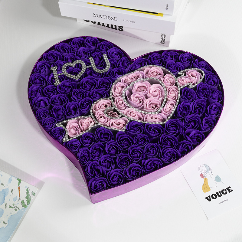 100 purple flowers with a heart pierced by an arrow