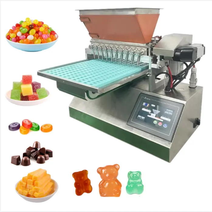 Mini gummy jelly one shot chocolate depositor candy making molding drop filling dropping depositing machine per la piccola produzione