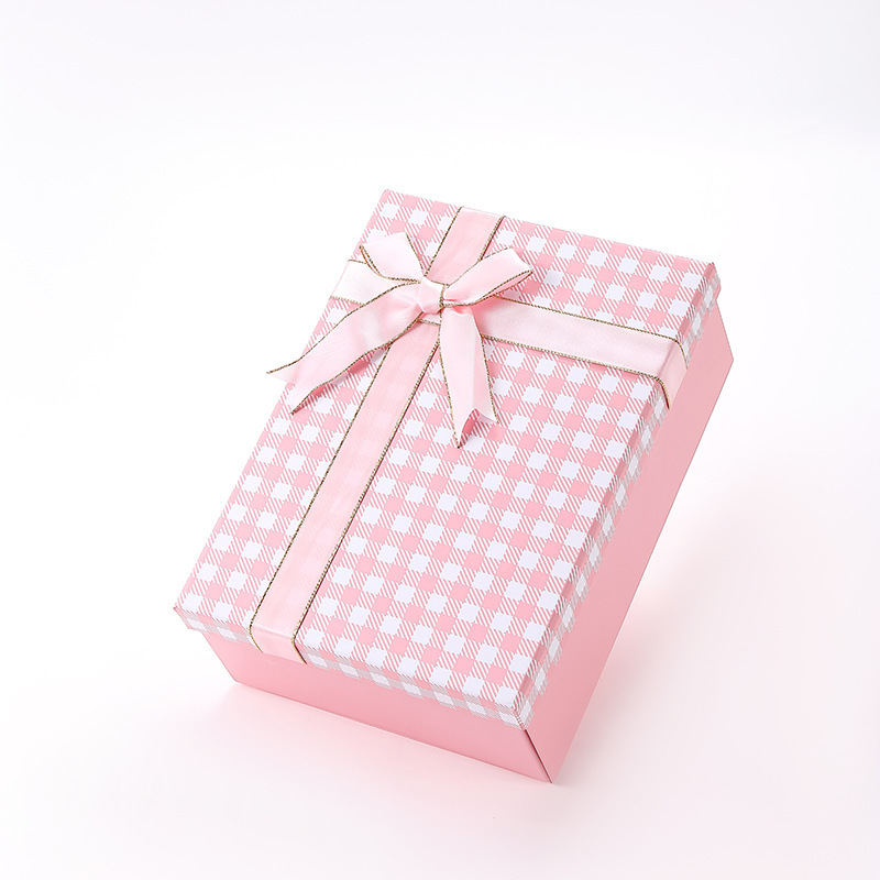 14 Pink Grid Foldable Two-Piece Base & Lid Box