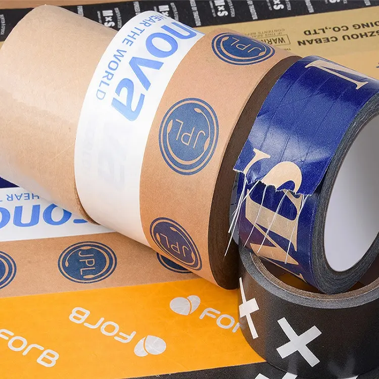 Cinta autoadhesiva Biodegradable con Logo personalizable, embalaje de papel Kraft marrón ecológico, 75mm B