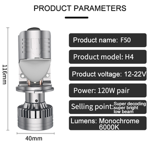 12000lm 6000K H4 Mini Len far Led araba H4 120W Mini Led projektör Lens su geçirmez IP68 evrensel motosiklet araba için - Product Image 2