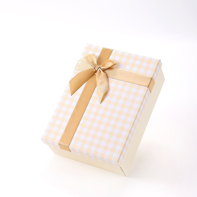 15 Beige Grid Foldable Two-Piece Base & Lid Box