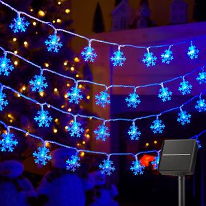 Cadena de luces solares de copo de nieve decoración exterior 8 modos de iluminación luces de hadas de Navidad para vacaciones boda decoración de árbol de Navidad - Product Image 6