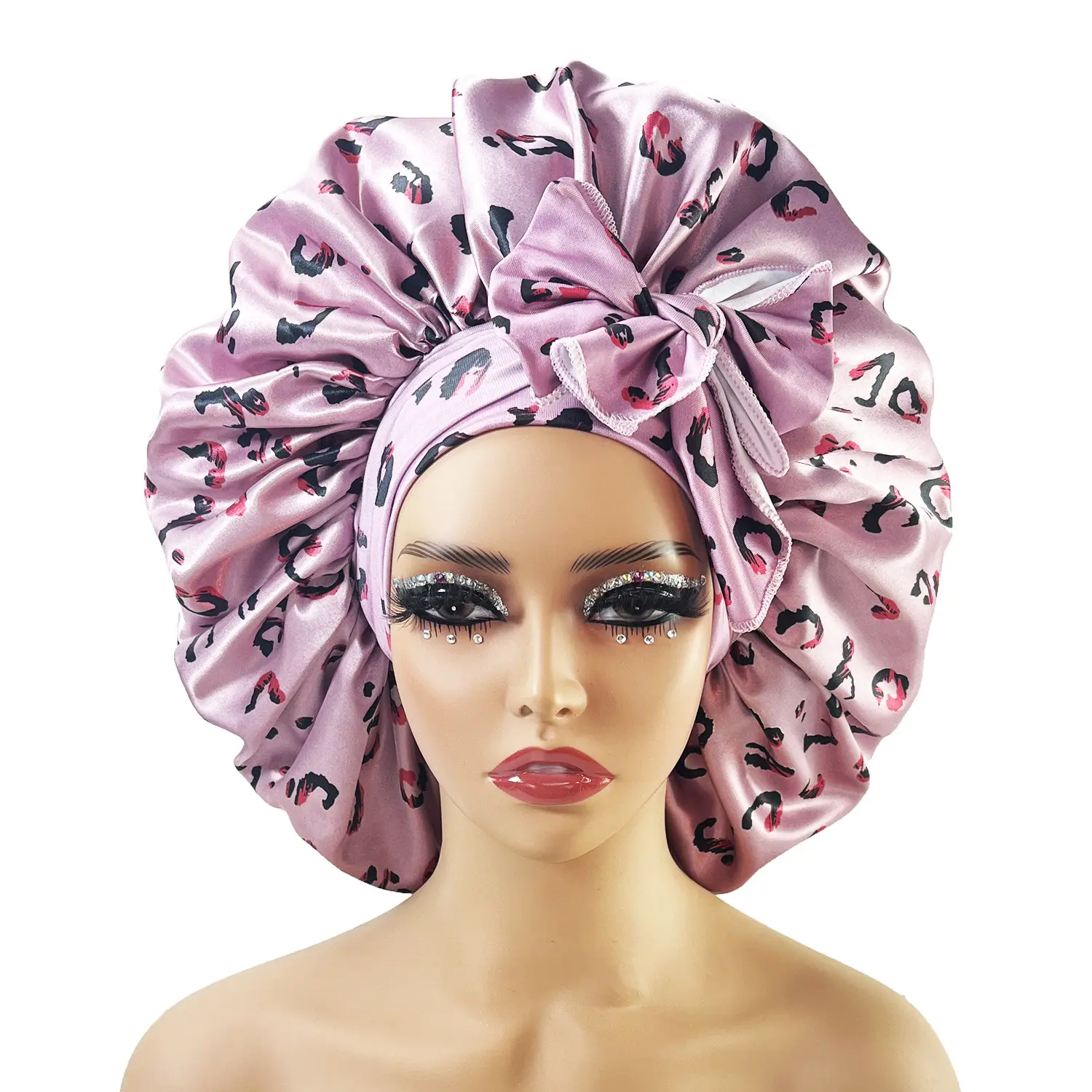 Big Size Satin Printing Sleeping Cap Wholesale Head Wrap Wide Edge Tide Up Hair Protection Bonnets Hats For Women