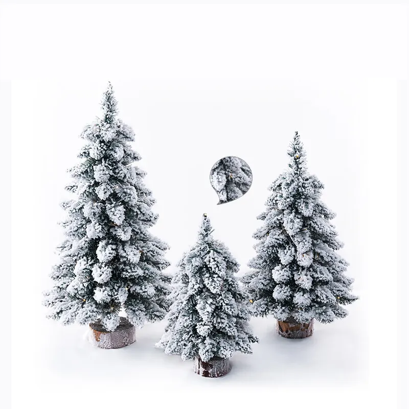 Árbol completo de Navidad, decoración festiva de vacaciones, árbol de pino de Navidad nevado, soporte de madera, nieve Artificial, árbol de Navidad flocado