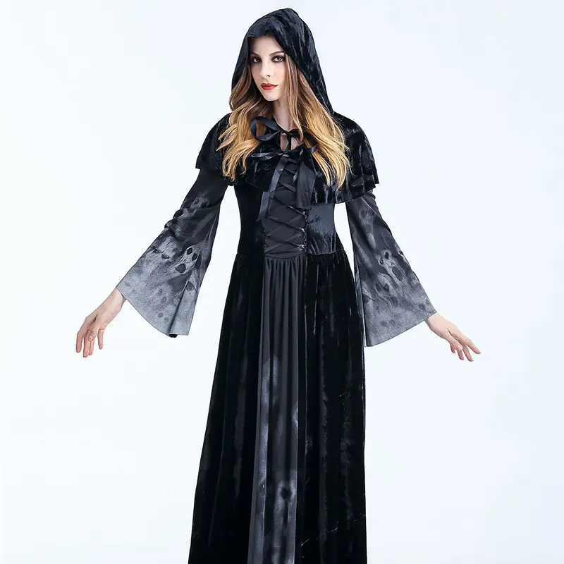 Ecofalson-ropa de Halloween con esqueleto estampado, disfraz de Reina, disfraz de bruja escalofriante