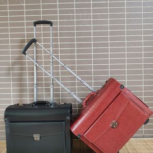 パイロット大容量2輪ヴィンテージPUレザートラベルバッグトロリーラゲッジ業務用