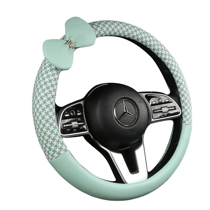 Manufacturer's direct-selling car interior decoration, thousand birds grid with bow, lovely car steering wheel cover