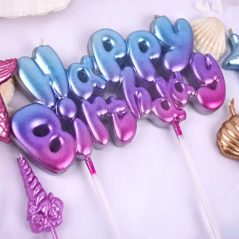 Huaming New Popular Gradient Colored Mermaid Alphabet Cake Candles Beach Shell Art compleanno candele di pesce lettera