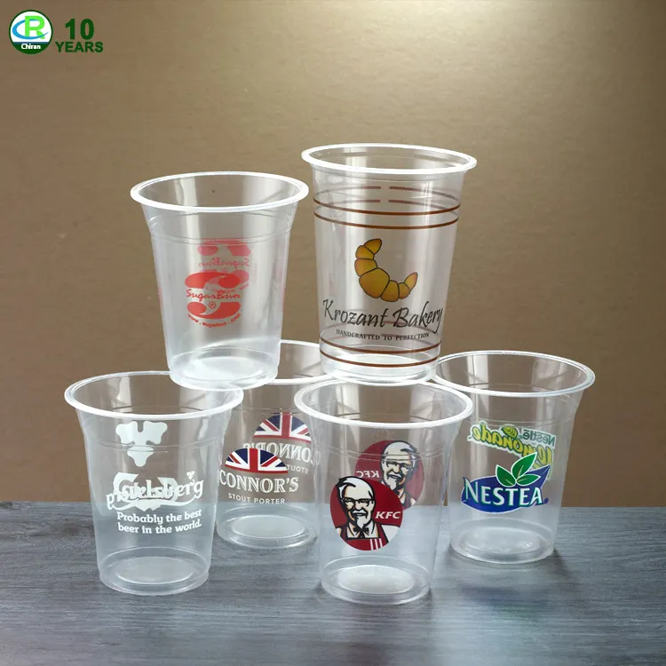 Custom Print PET Crystal Clear Plastic Eco Biodegradable Cup 8 10 12 14 16 24 oz 90 95 98 Transparent Cups