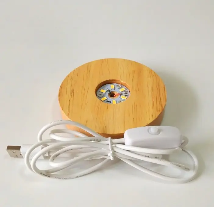 Base de lámpara LED de madera redonda moderna en blanco cálido fuente de alimentación USB 5V interruptor eléctrico soporte de pantalla de cristal para uso doméstico