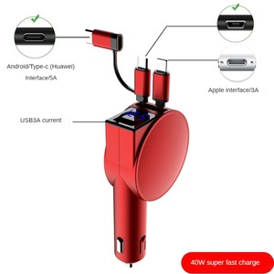 60W Super rápido carregamento 3-em 1 adaptador para carro com cabo de carregamento retrátil cobre puro para iPhone e Android