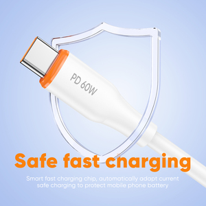 VIDVIE kalın beyaz siyah PD 60W hızlı şarj USB veri transferi kablo USB tip C tipi C - Product Image 6
