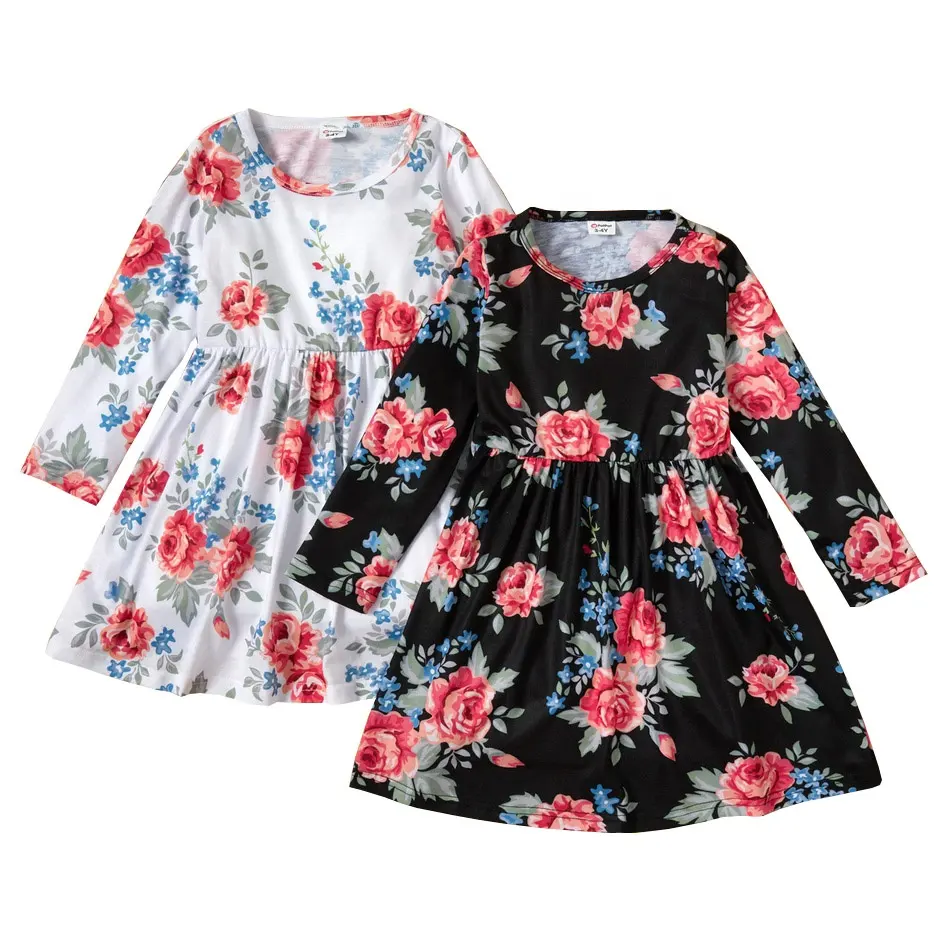 Vestidos para meninas de 10 anos, vestidos para festas, novo estilo, roupas infantis de primavera, vestido de manga longa com estampa de leite e seda