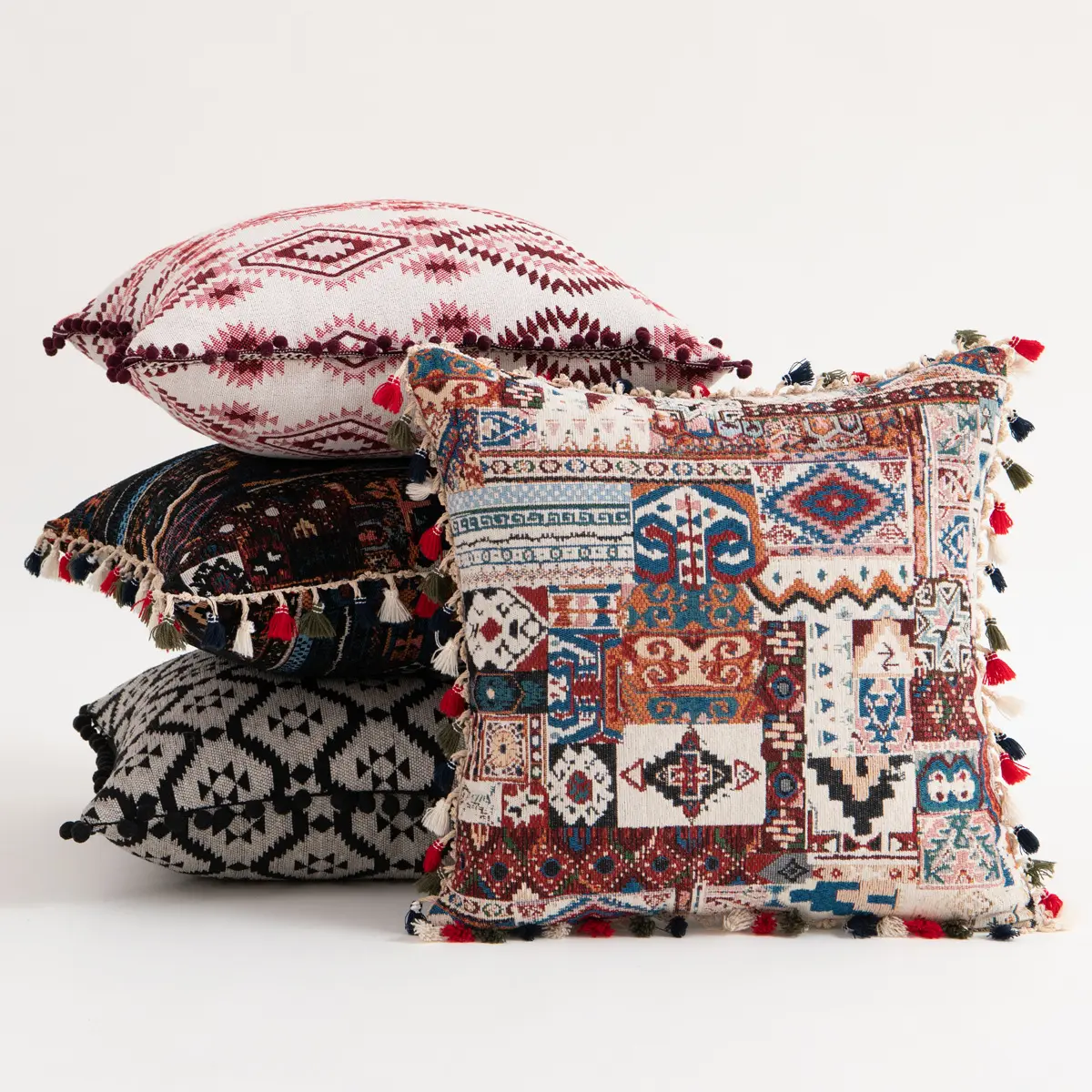 Vintage Unique Throw Flower Cushion Covers Decorative Home, Custom Moroccan Cushion Cover with Ball Lumbar Pillow Cases for Car