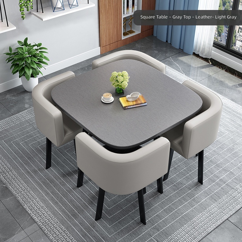Mesa cuadrada gris de 80 cm - Cuero gris claro