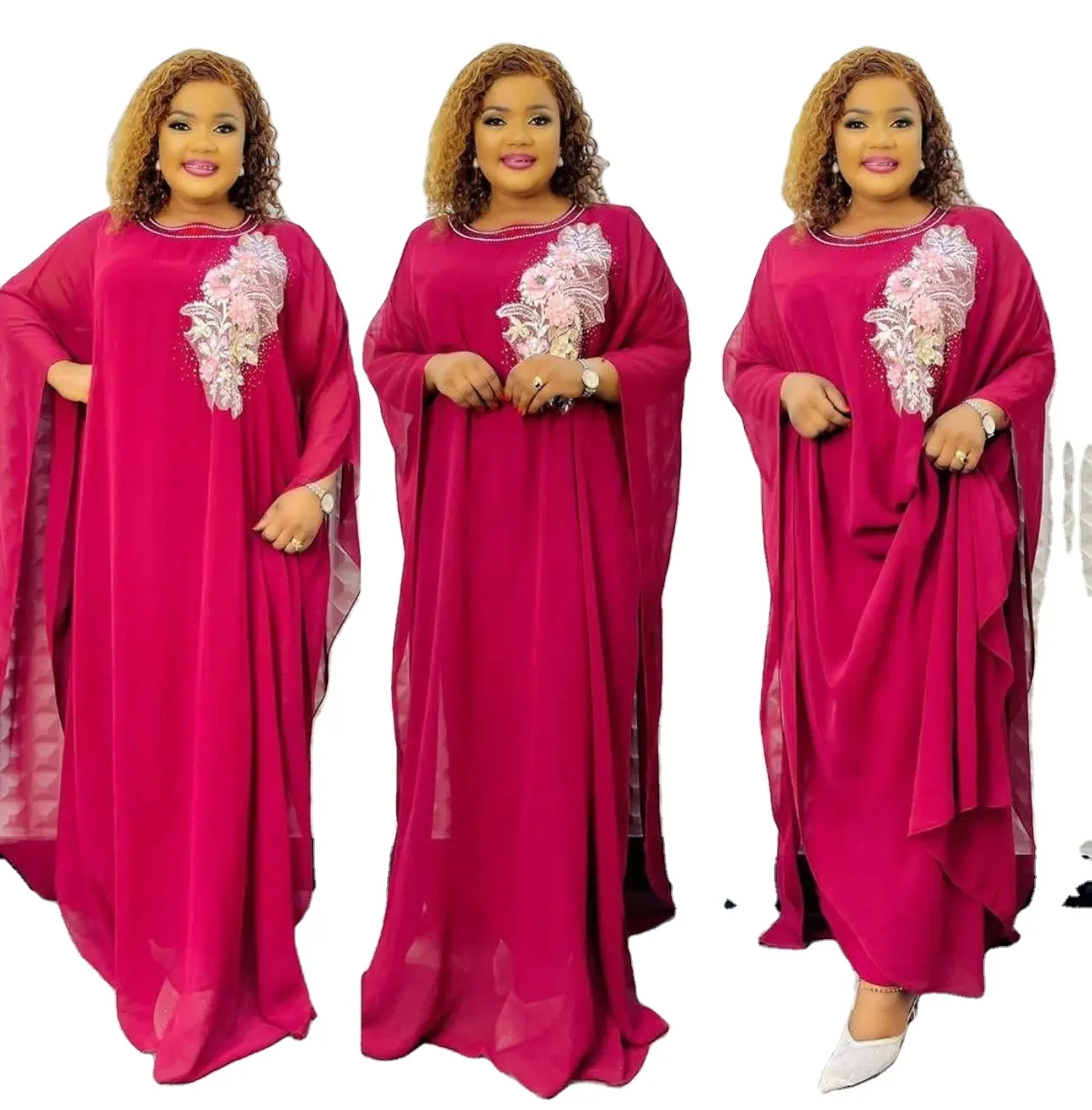 Vente en gros Pakistan Dubaï imprimé en mousseline de soie femmes africaines surdimensionné deux pièces Robe caftan Robe Robe pour femme