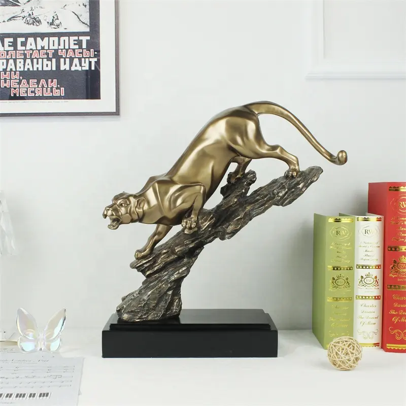 Decorazione per la casa su misura arte metallo moderna scultura 3D ottone antico bronzo a grandezza naturale tigre leopardo statue di animali