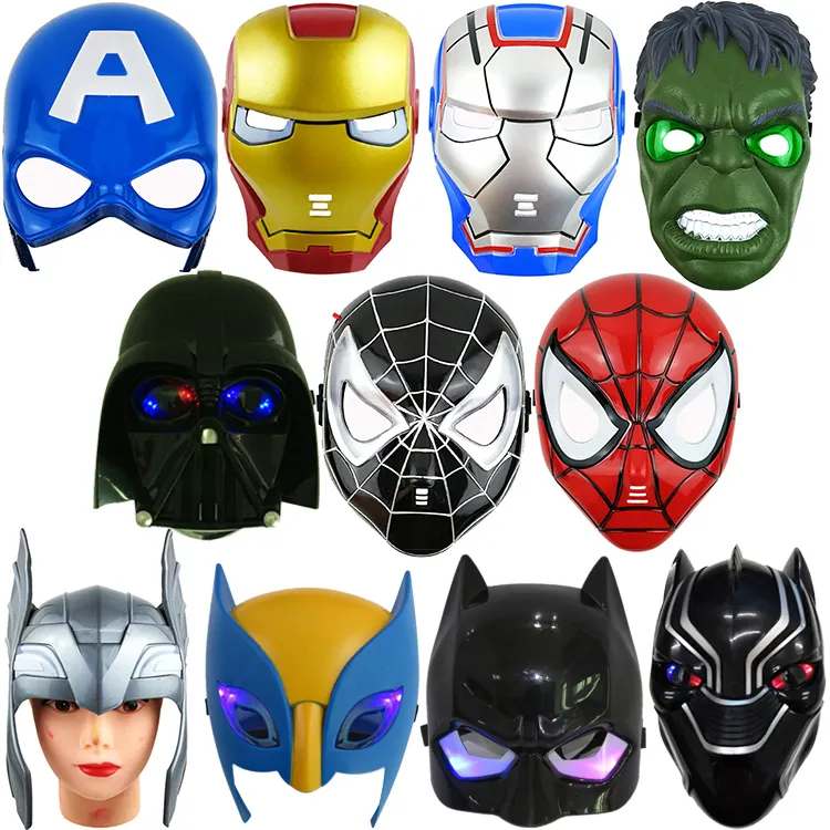 Máscara de superhéroe de plástico para niños, casco de Spiderman, Capitán Iron Man, máscara led para fiesta de halloween, Cosplay