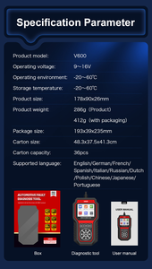 Prueba de Sensor de oxígeno de diagnóstico V600, escáner OBD2, herramienta de diagnóstico profesional para coche, búsqueda DTC, código de falla, detección de voltaje de batería - Product Image 6