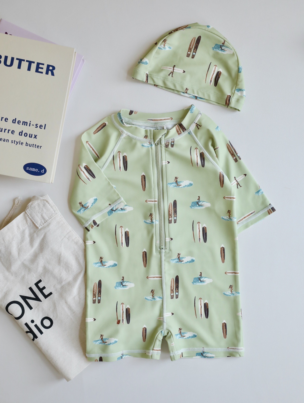 Maillot de bain zippé vert surf