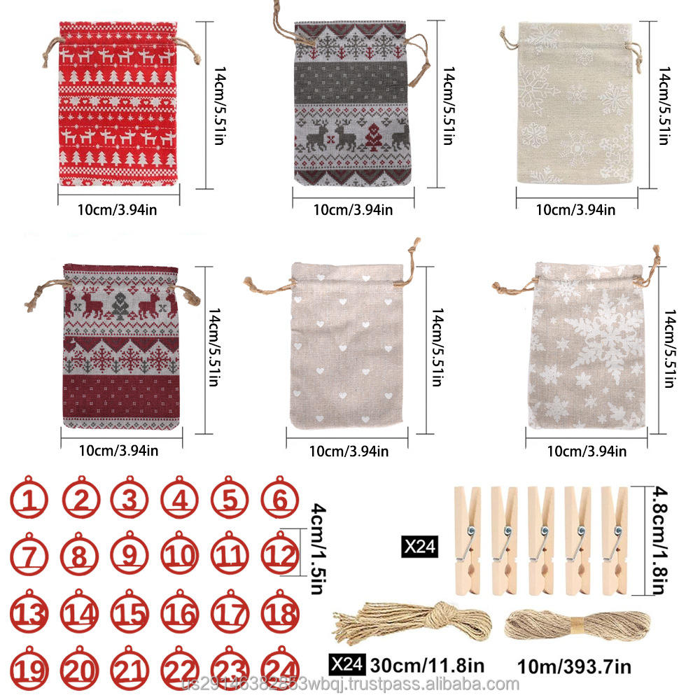 24 sacs + 24 clips + 10m corde de chanvre + 24 étiquettes volantes