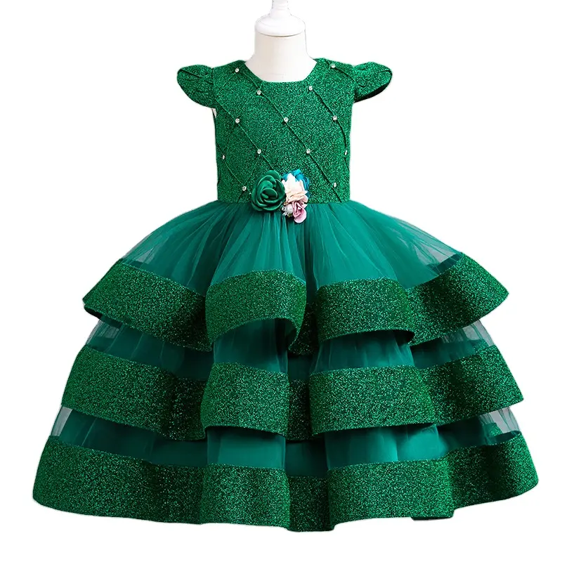 Vestido de princesa simples para meninas, roupa infantil, atacado, 5 cores, design de vestido, vestidos de festa para meninas com flores