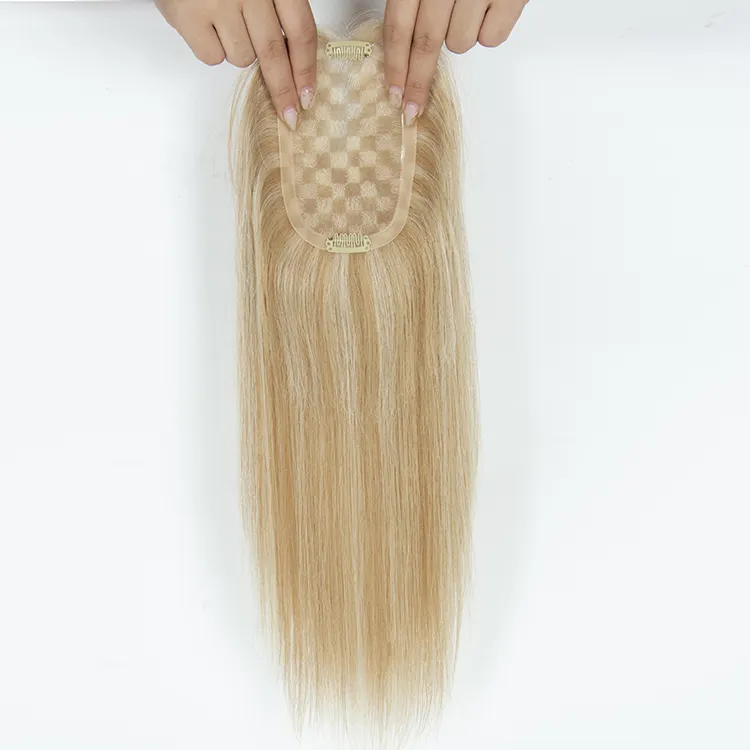 Adorno de cabello virgen humano para adelgazar el cabello de las mujeres 3,5x5,5 pulgadas Mono Base Toppers con PU alrededor y extremo completo del cabello
