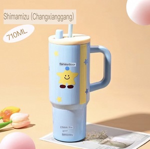 双壁40盎司真空保温杯旅行咖啡杯304不锈钢带吸管手柄<span class=keywords><strong>3D</strong></span>不倒翁手柄随身配件