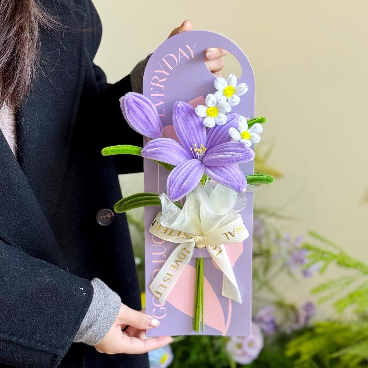 Purple lily card bouquet