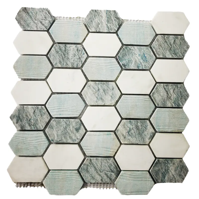 Hexágono Decorativo Cor Misturada Resina Mosaico Para Decoração De Parede Banheiro Cozinha Mosaico Telhas