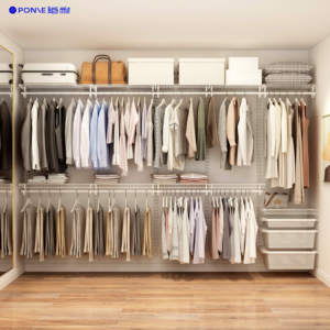 Groothandelsprijs draagbare kledingkast metalen kledingrek organizer met planken voor kleine slaapkamer studentenkamer - Product Image 4