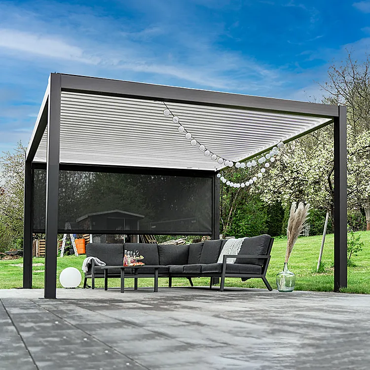TSPK vendita calda copertura elettrica per terrazza Gazebo impermeabile feritoia tetto bioclimatico pergolato esterno in alluminio