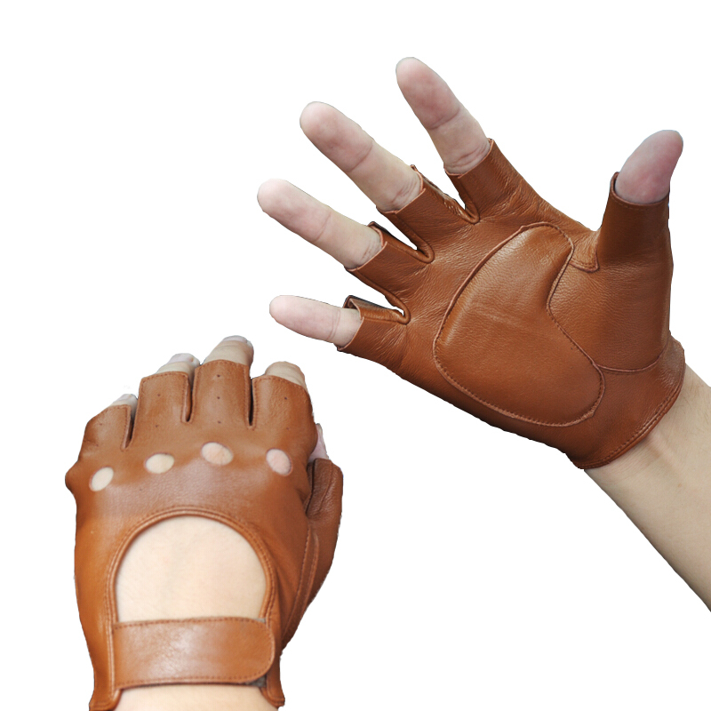 Gants de conduite en cuir de mouton marron pour homme