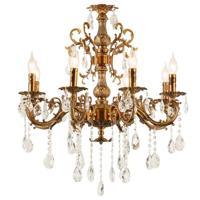 Lustre de cobre k9, estilo europeu, retrô, de liga de cristal, lâmpada, será sala de estar, quarto, vela, luz, fábrica